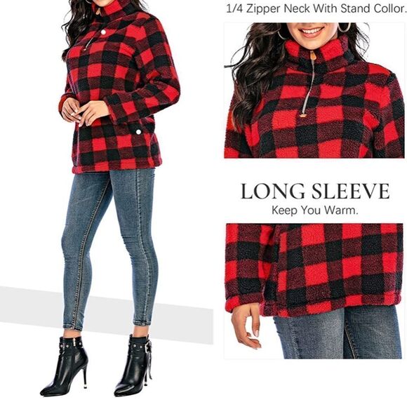 ⭐️nwt Les Umes Sherpa Fuzzy Fleece Collar Sweatshirt⭐️ - Picture 1 of 10